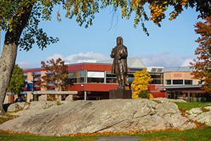 The Roger Williams statue on the RWU campus.